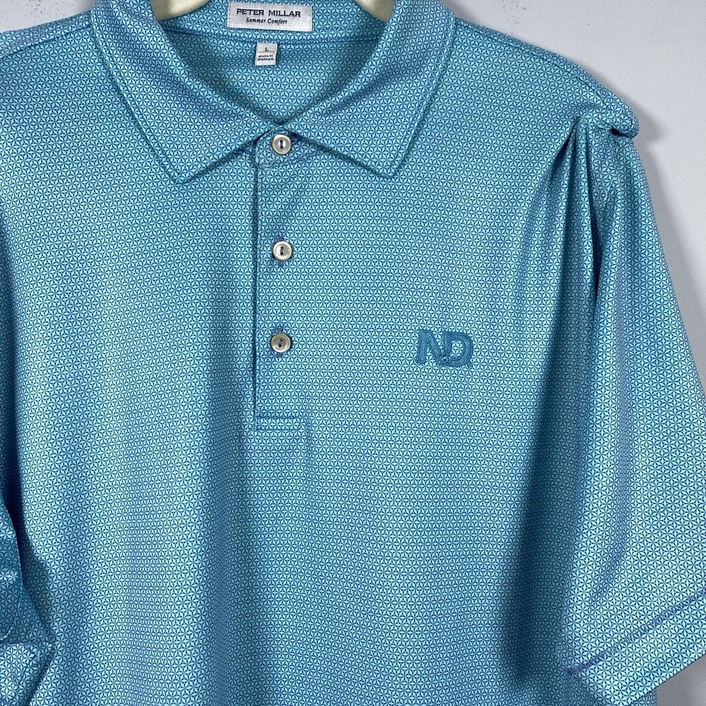 Peter Millar Polo Shirt Men's L Blue Summer Comfort Geometric Golf Performance